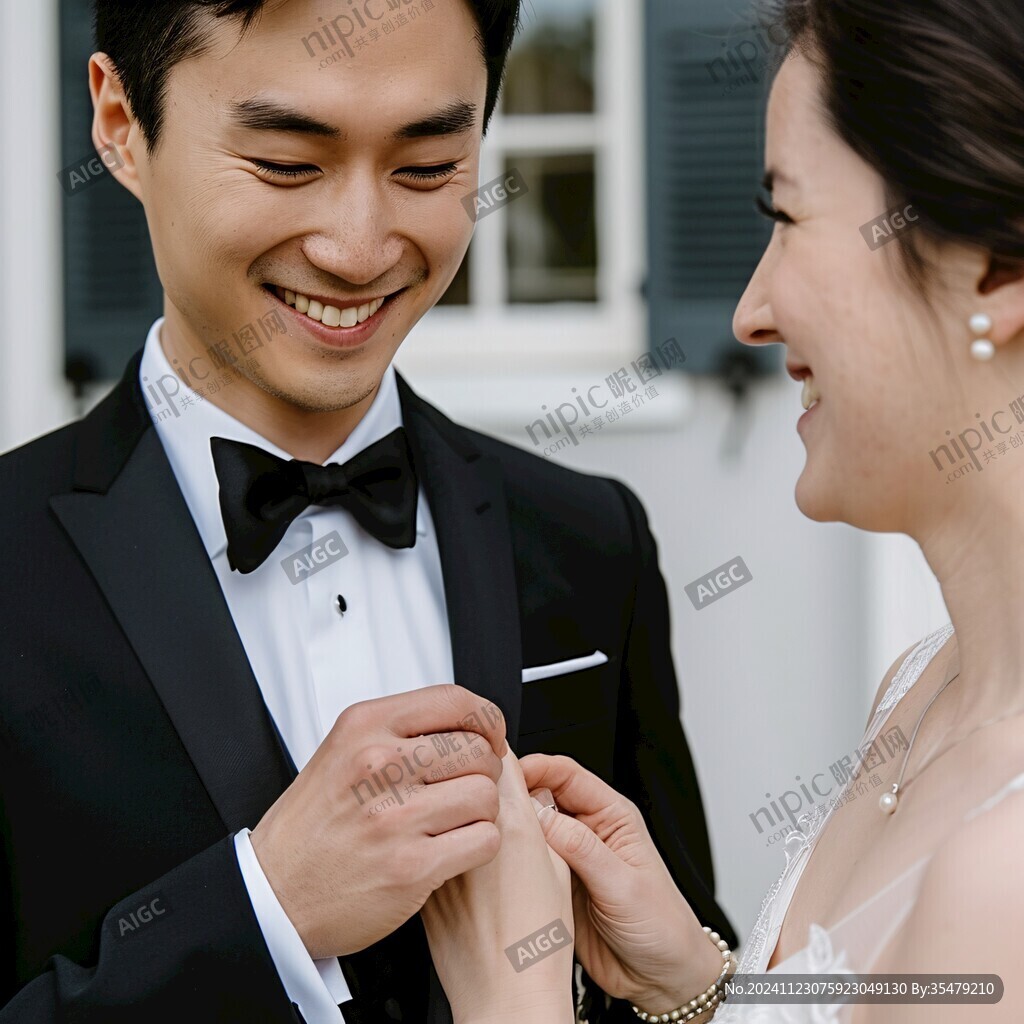 新郎給新娘佩戴胸花