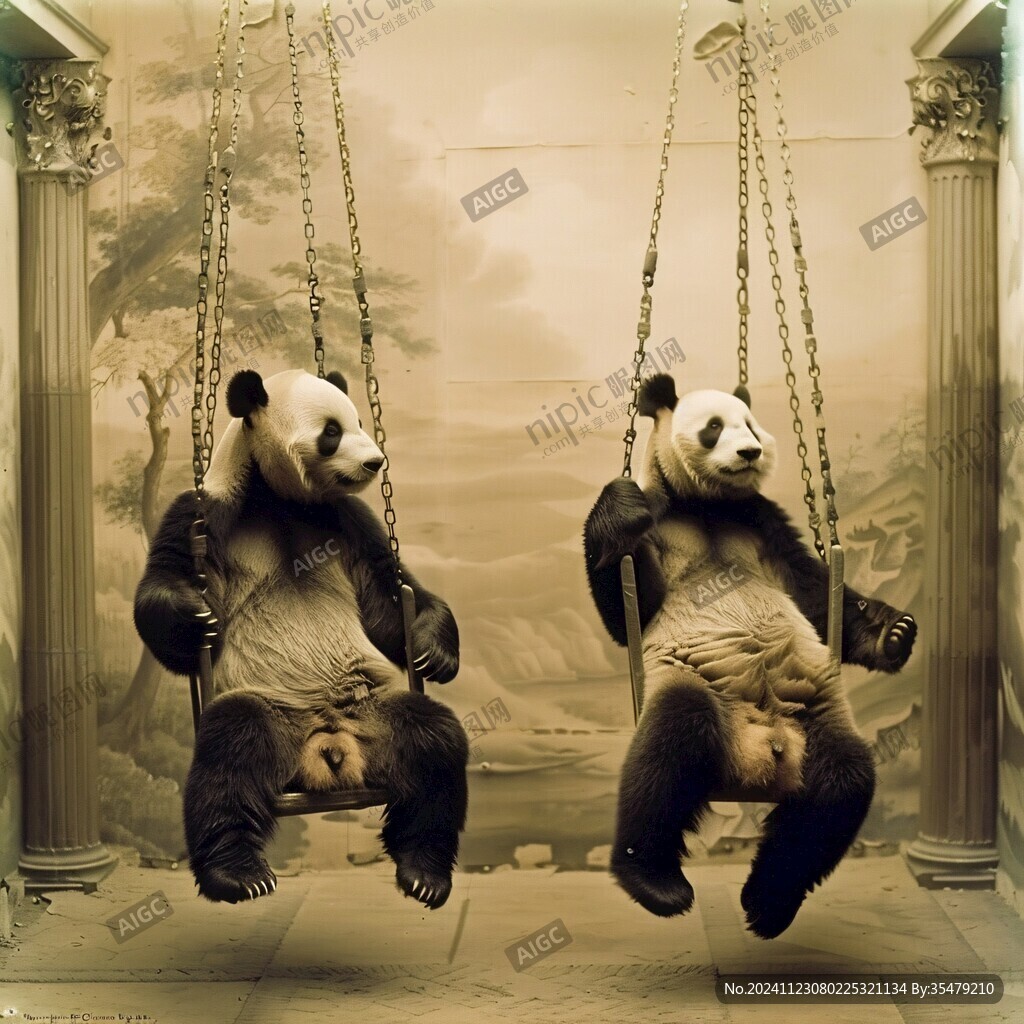 坐秋千的熊貓