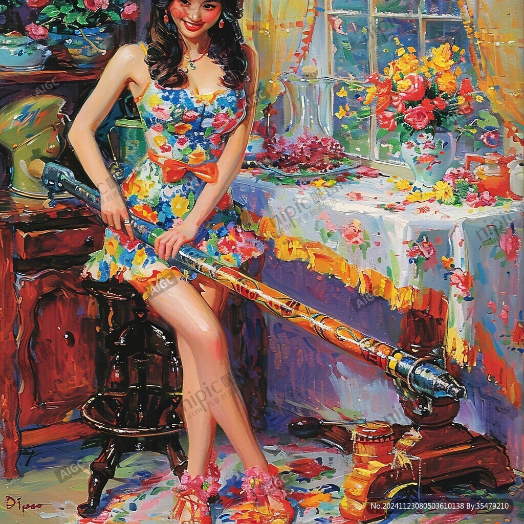 油畫旗袍女