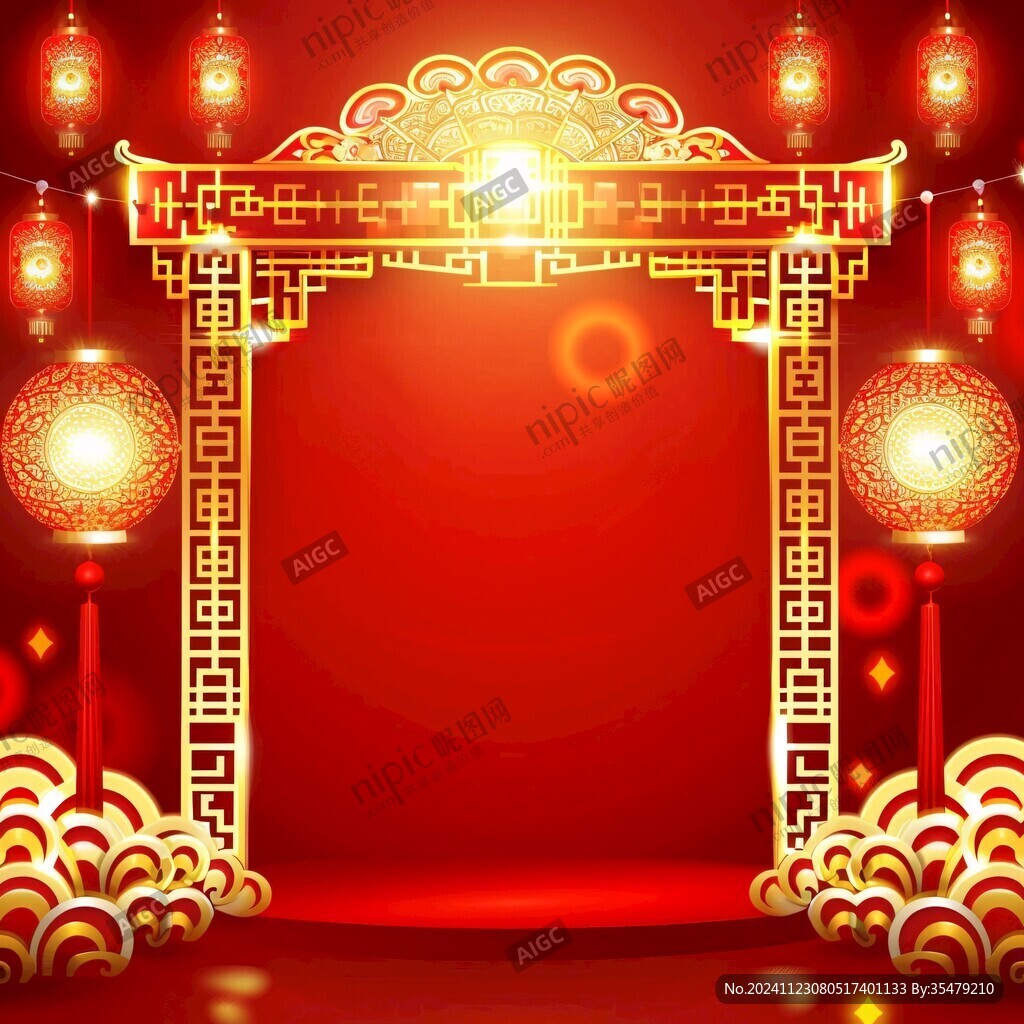 新年門頭門樓拱門背景