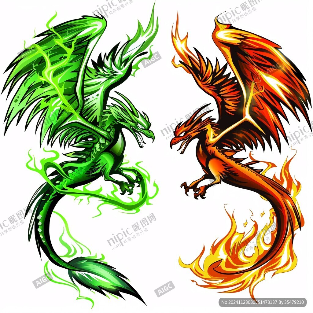 手繪雙龍插畫