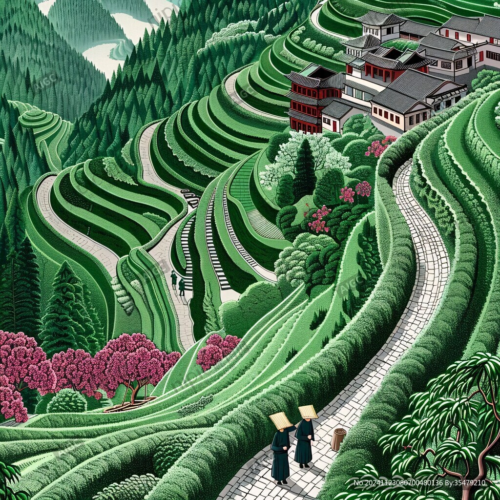 茶園風(fēng)光插畫