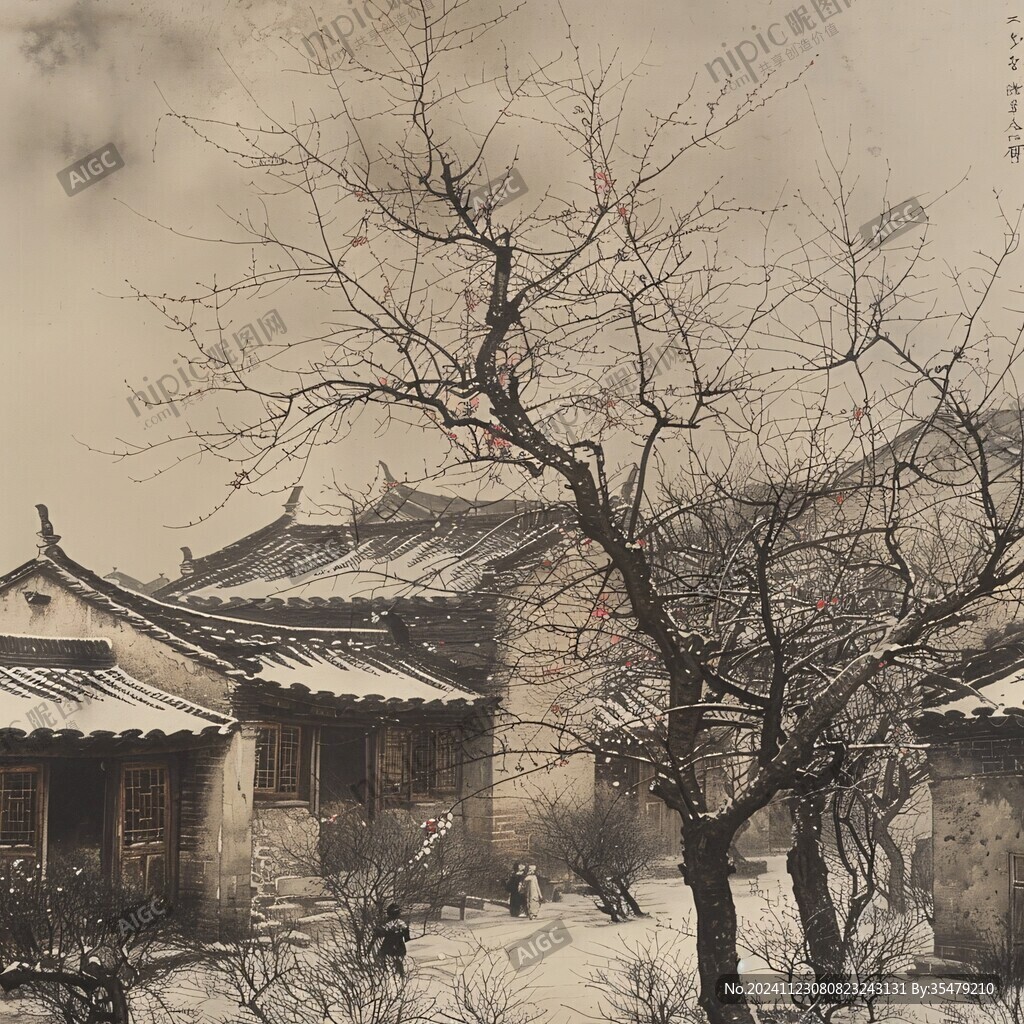 古鎮(zhèn)冬季裝飾畫