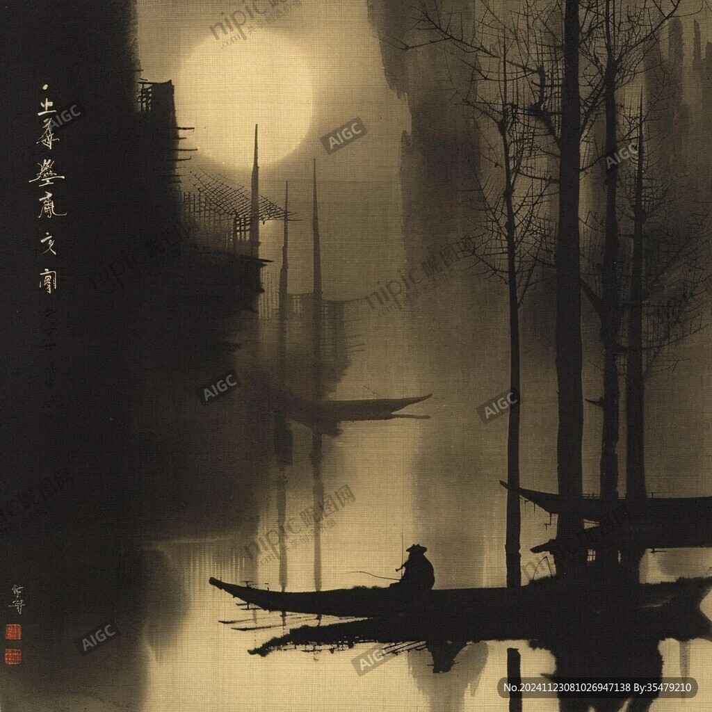 一葉孤舟意境畫