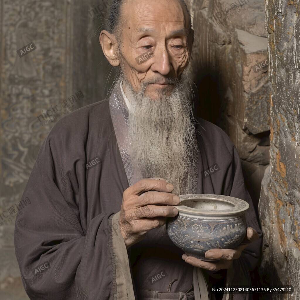拿著碗的人像