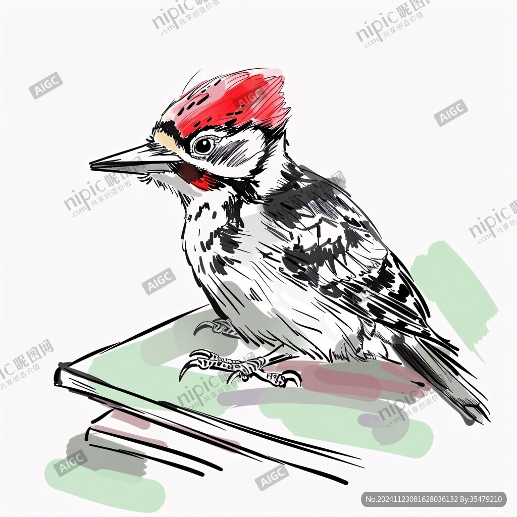 手繪啄木鳥