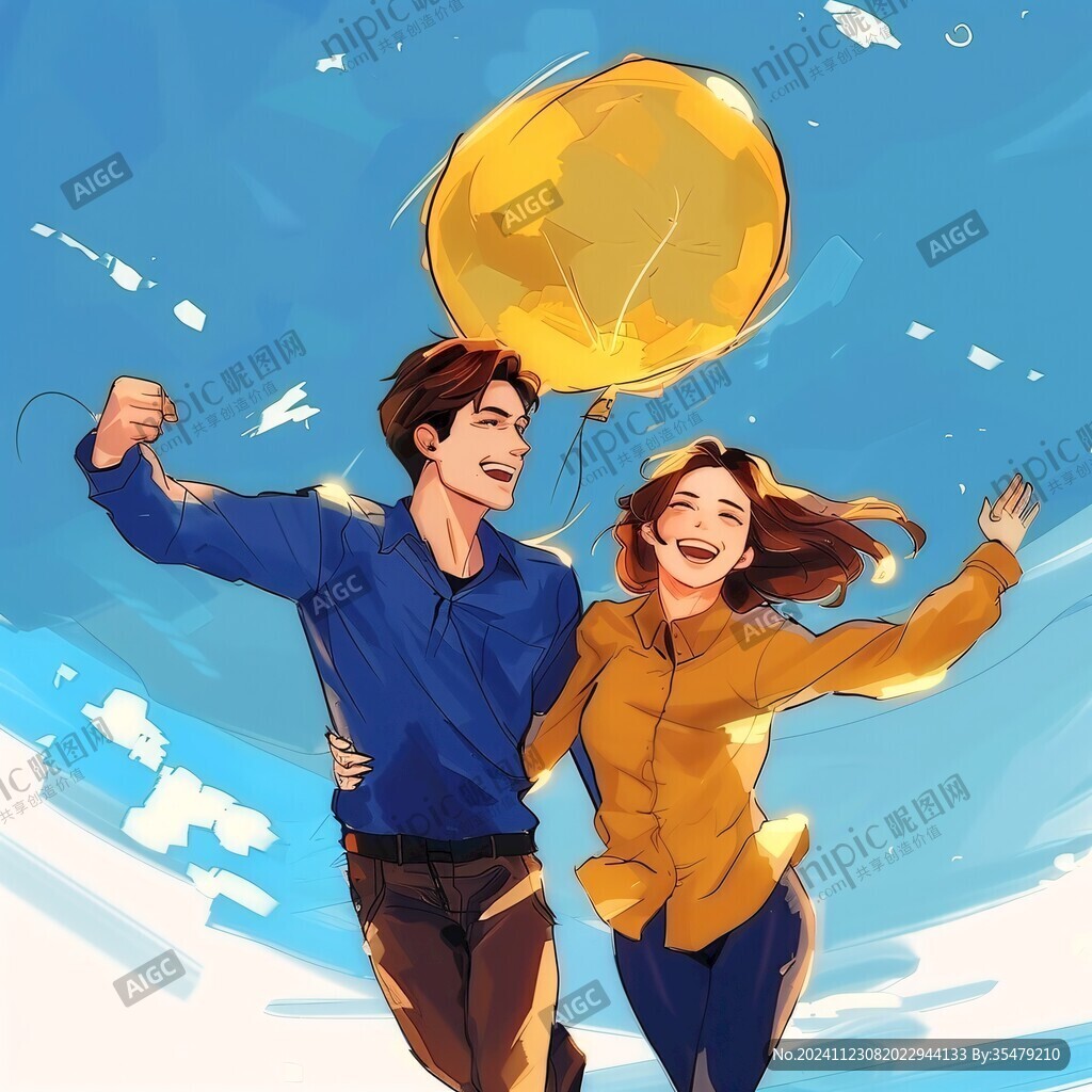 拿氣球插畫