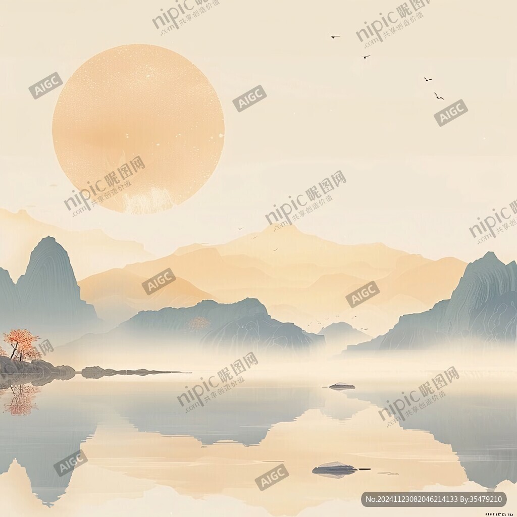 中式山水日出