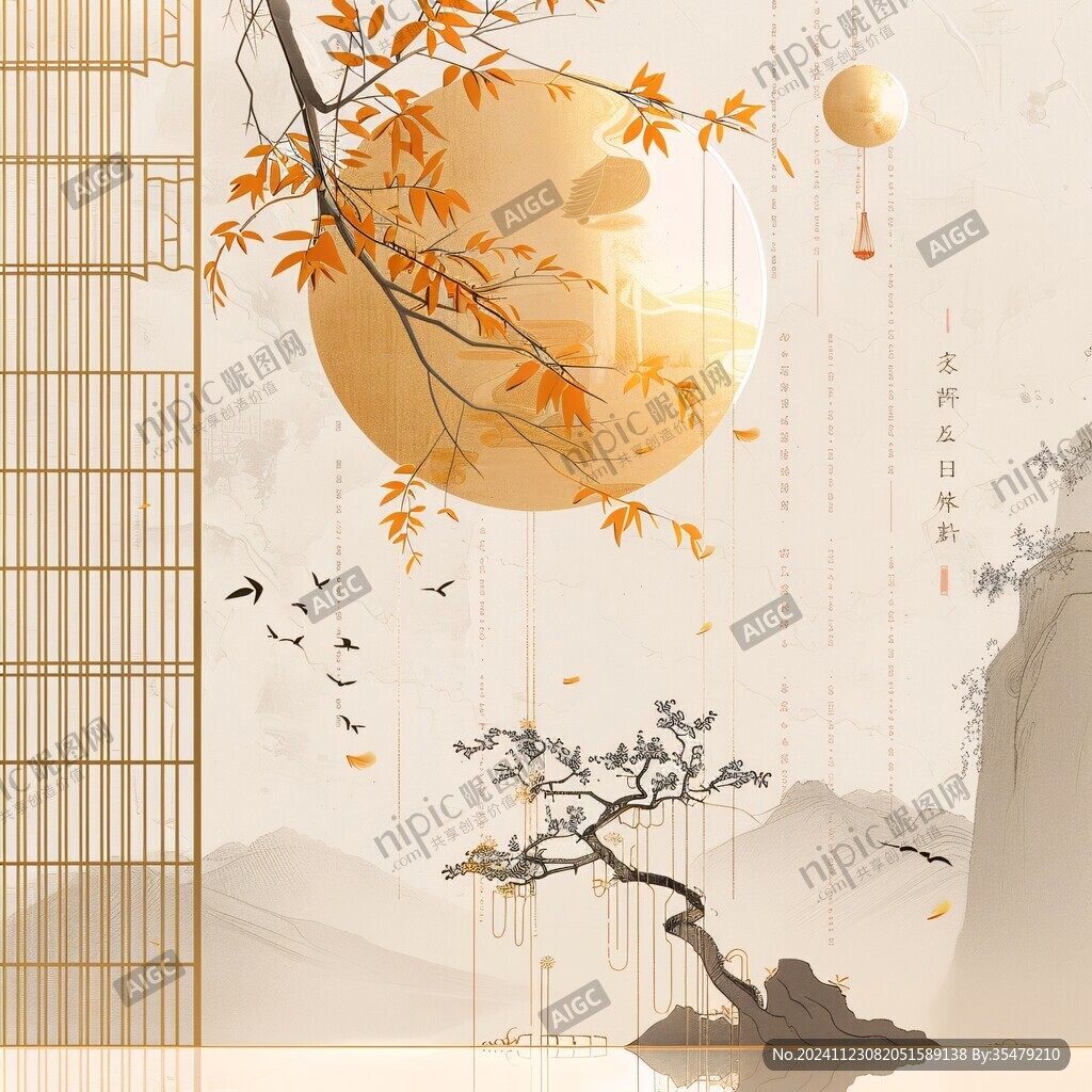 新中式紅葉插畫