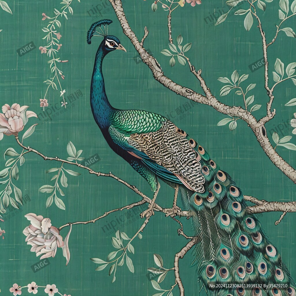 庭圓錦雉印花