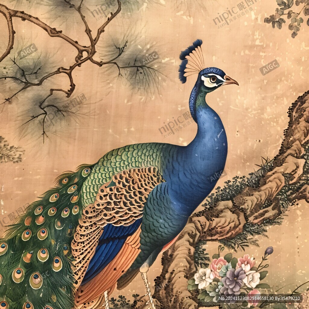 工筆手繪錦雞