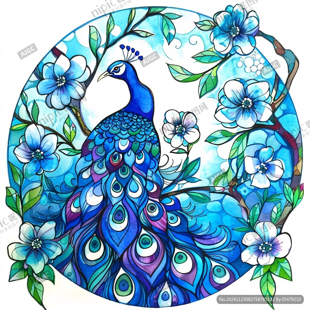 圓形花鳥裝飾畫花鳥