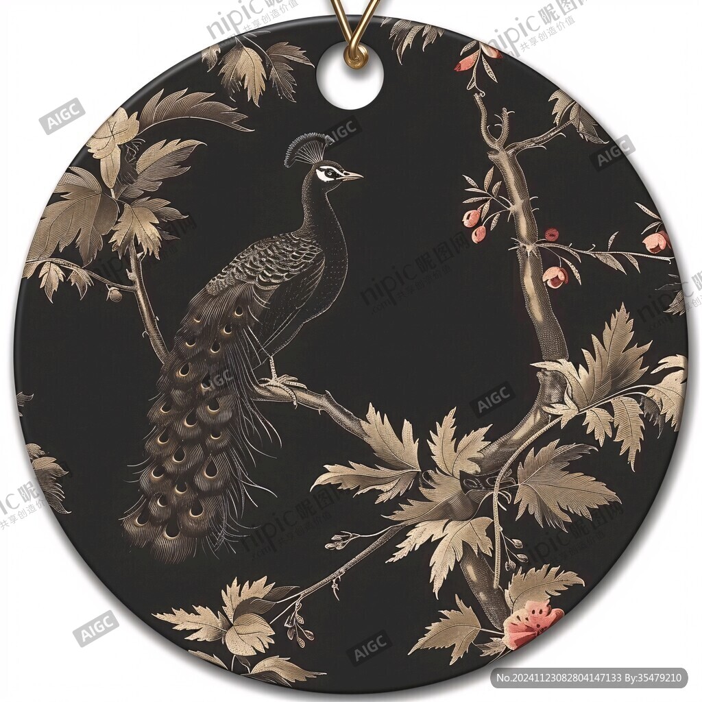 圓形松鶴延年插畫