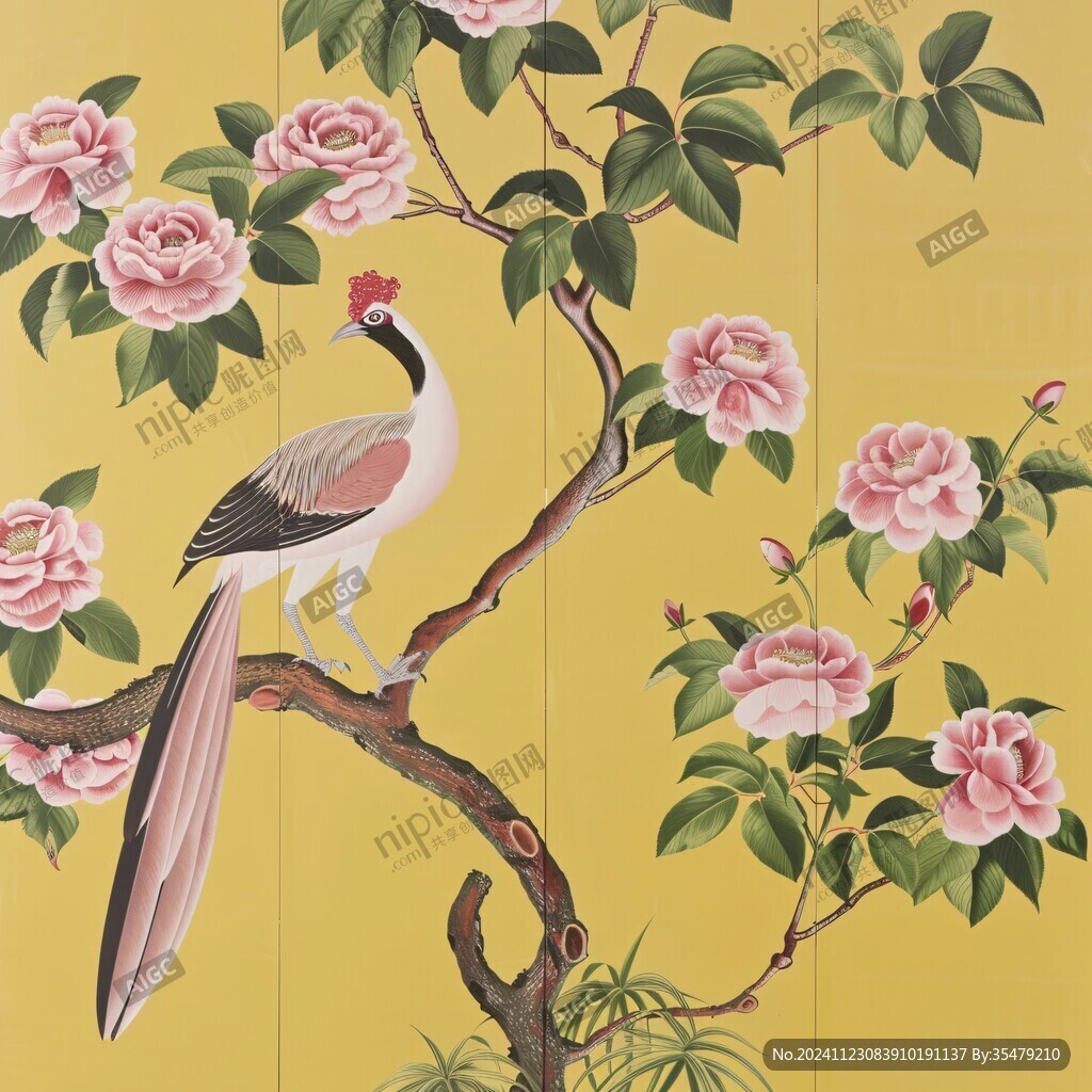 背景墻花鳥鴻運(yùn)滿堂