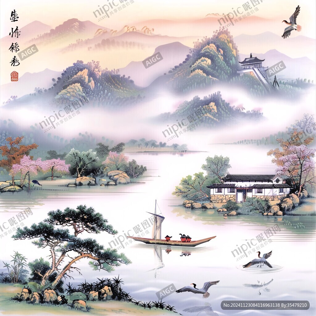 水墨數(shù)字畫工筆山水