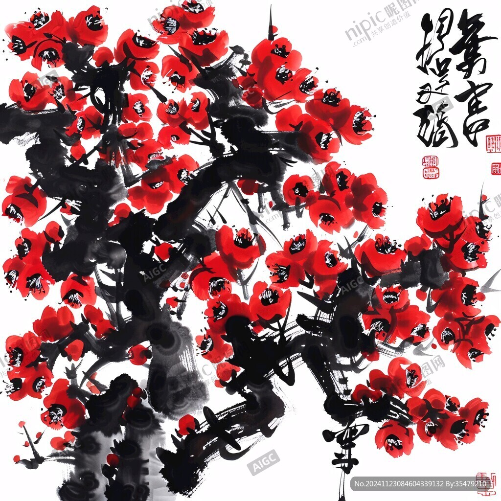 紅色韻味寫意畫