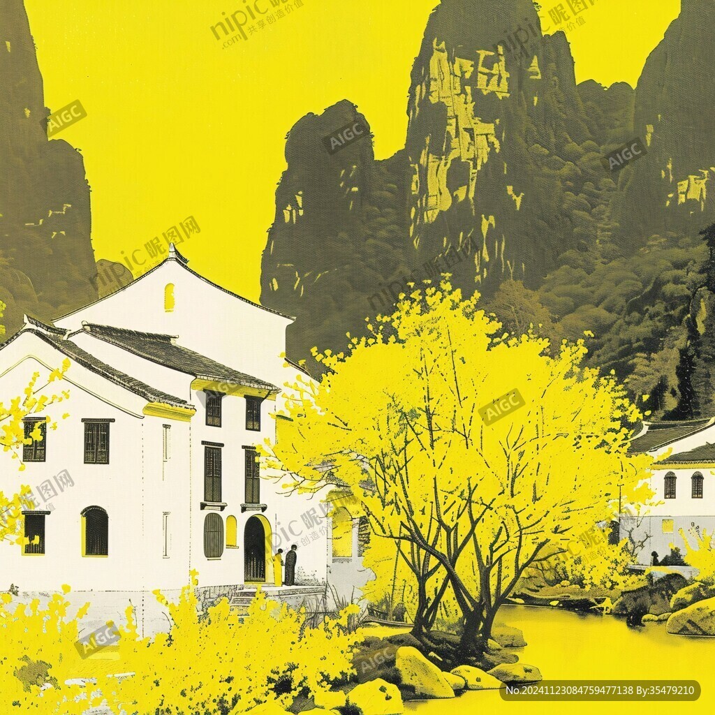 裝飾畫無框畫山腳民居