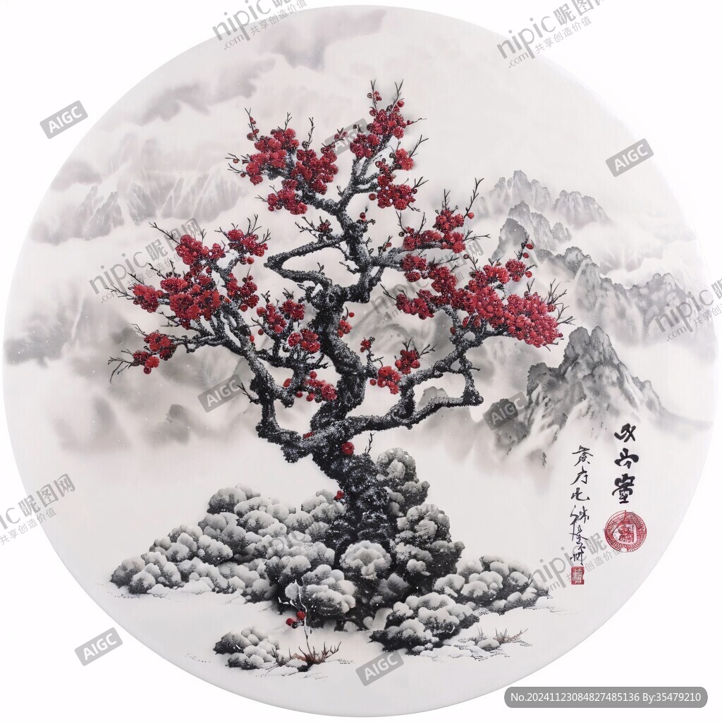 圓形小品梅花香雪
