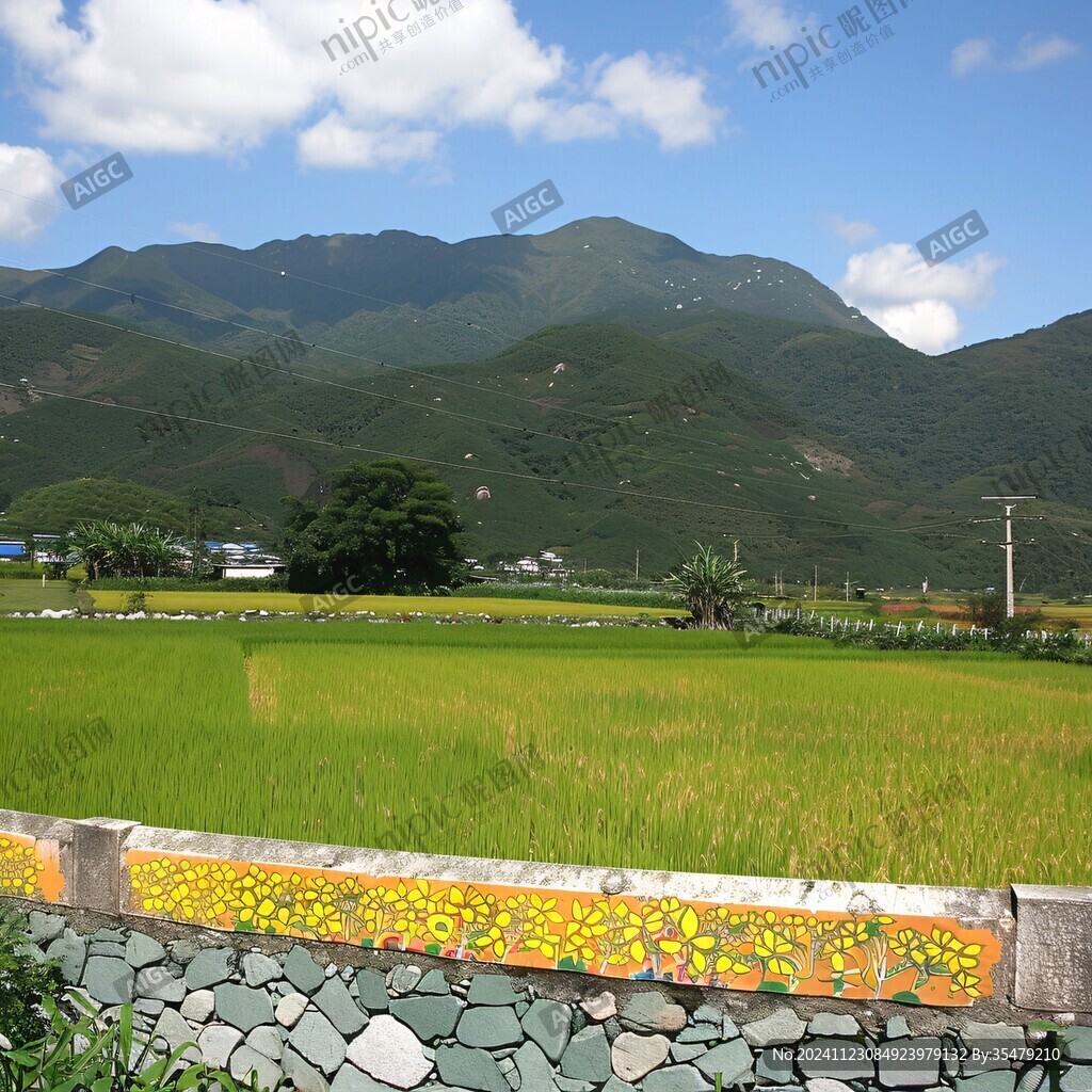 山腳下稻田