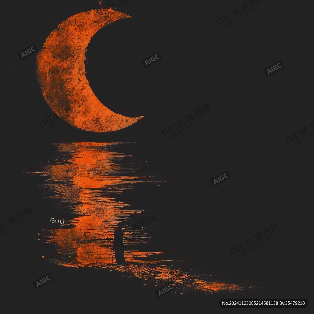 月夜蘆葦蕩禪意裝飾畫