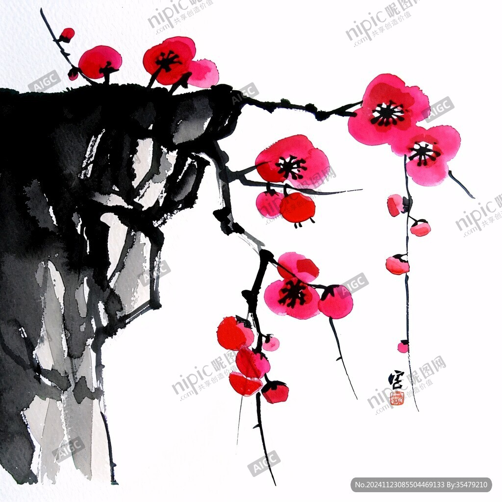 現(xiàn)代水墨畫(huà)紅梅