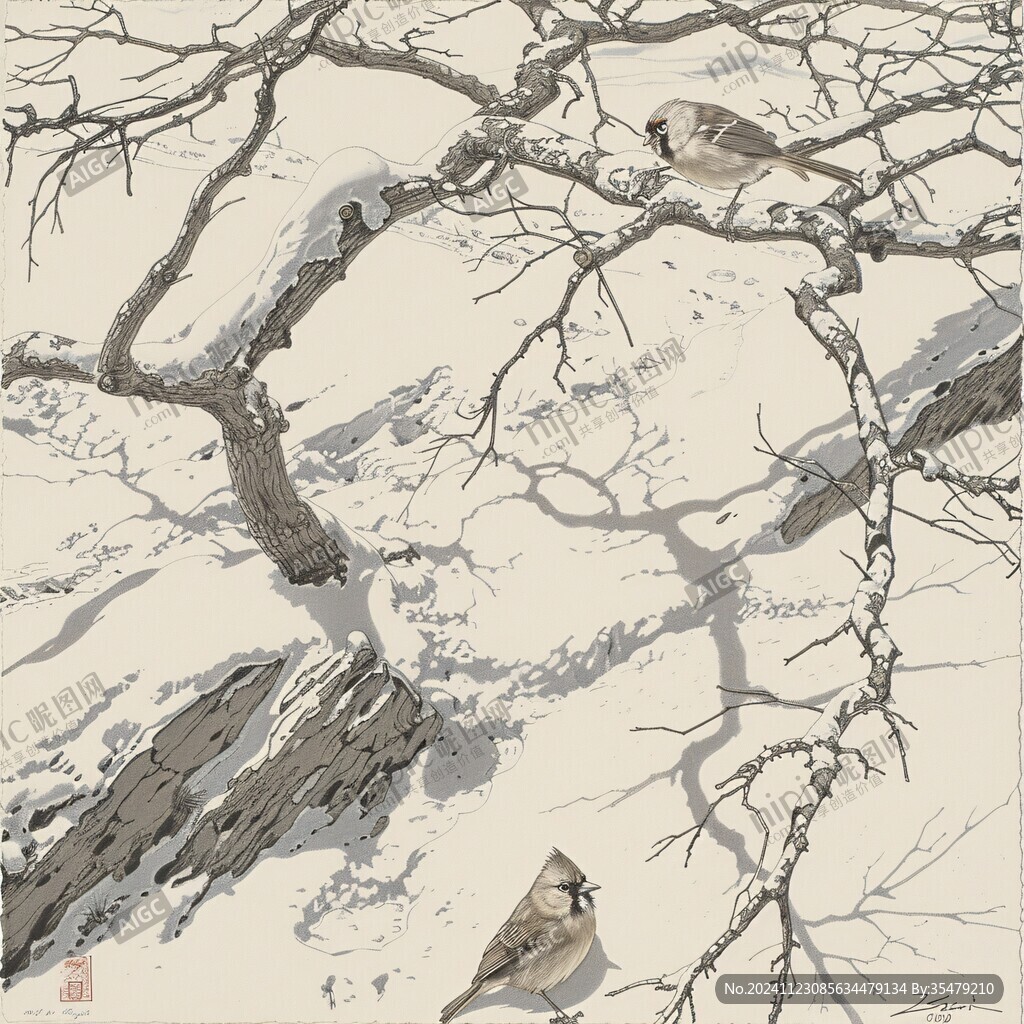 雪梅丹雀圖