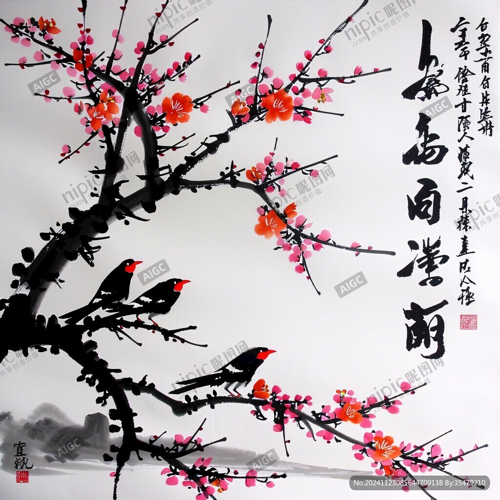 梅意境梅花花鳥畫