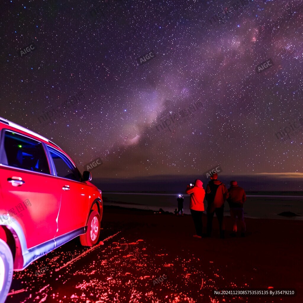 繁星下的汽車
