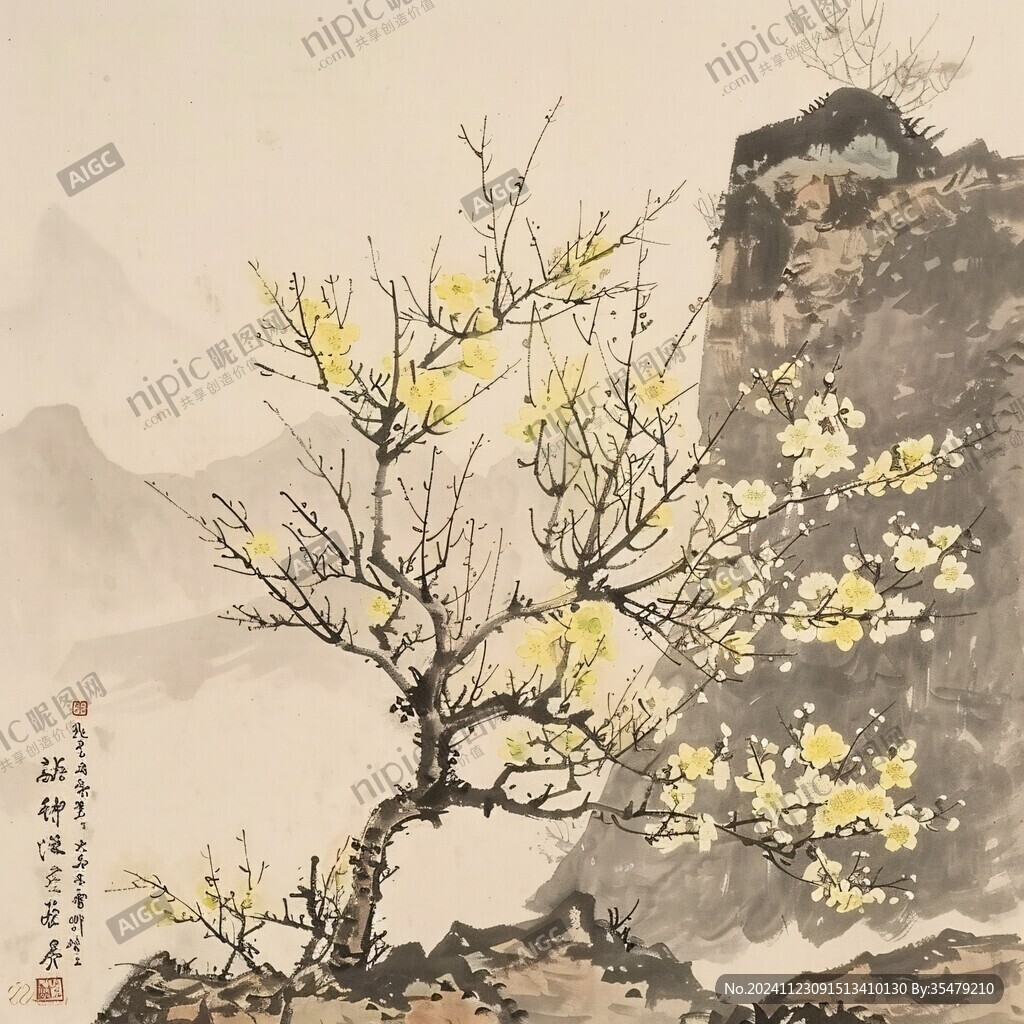 黃地中窠梅花