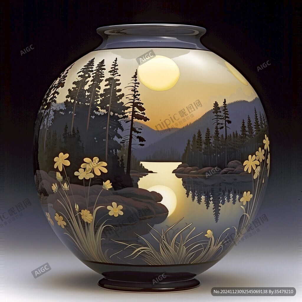風(fēng)景畫花瓶