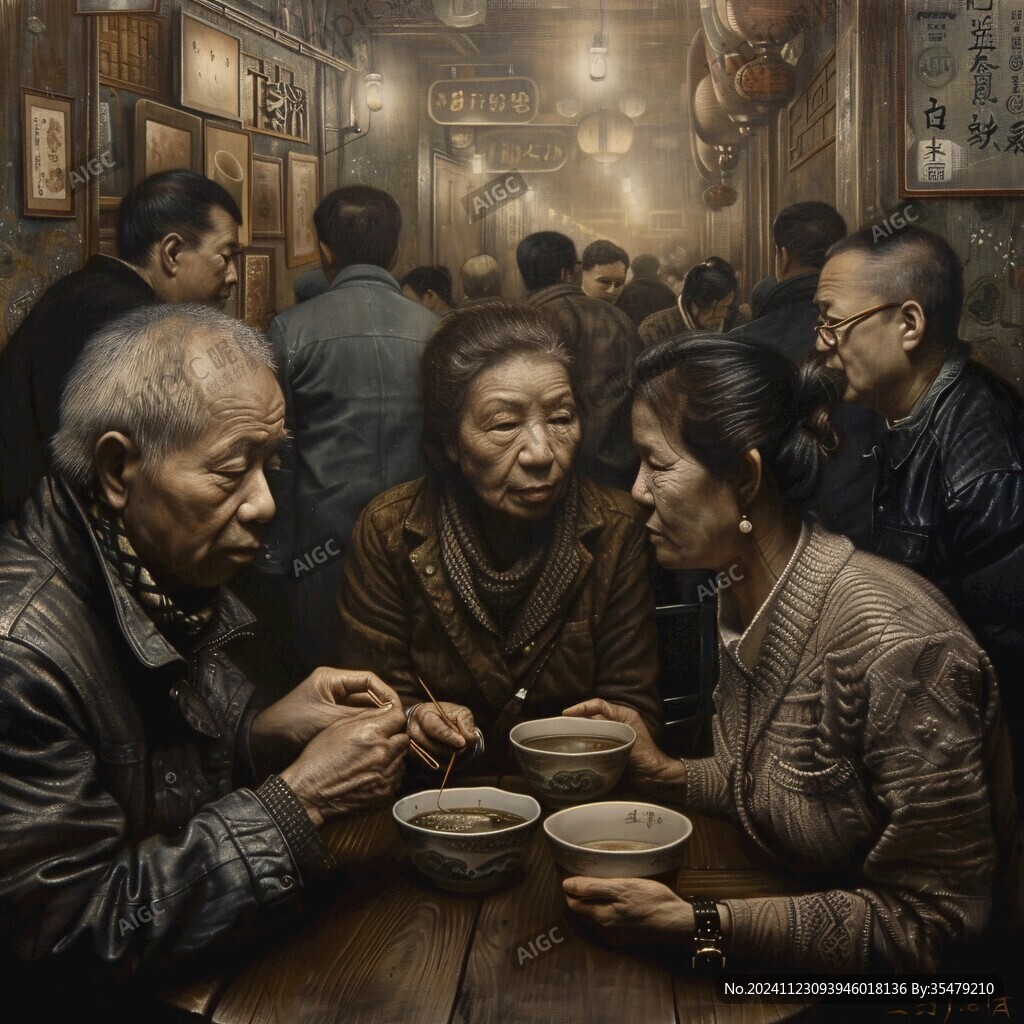 茶館場景油畫