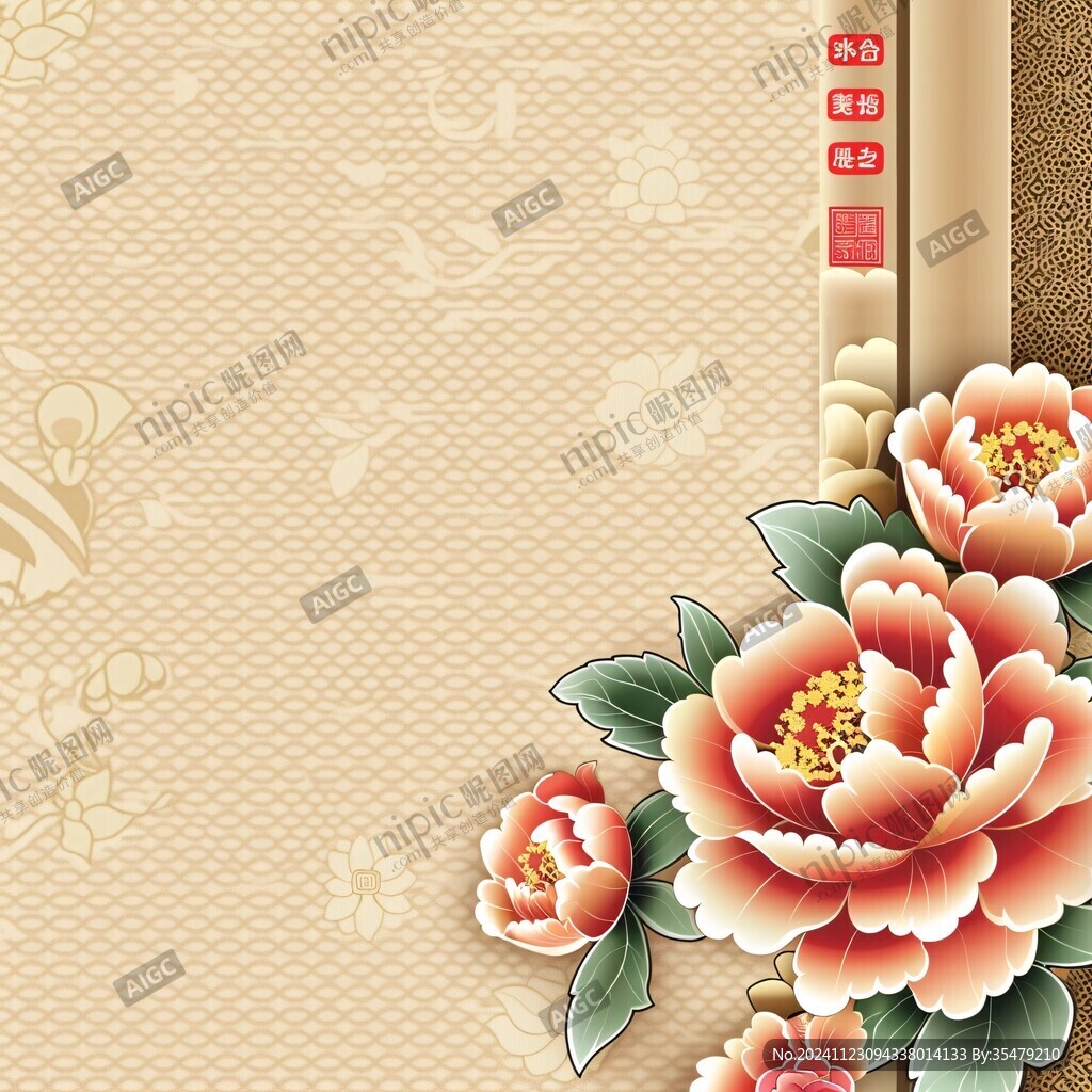 牡丹花紋模板
