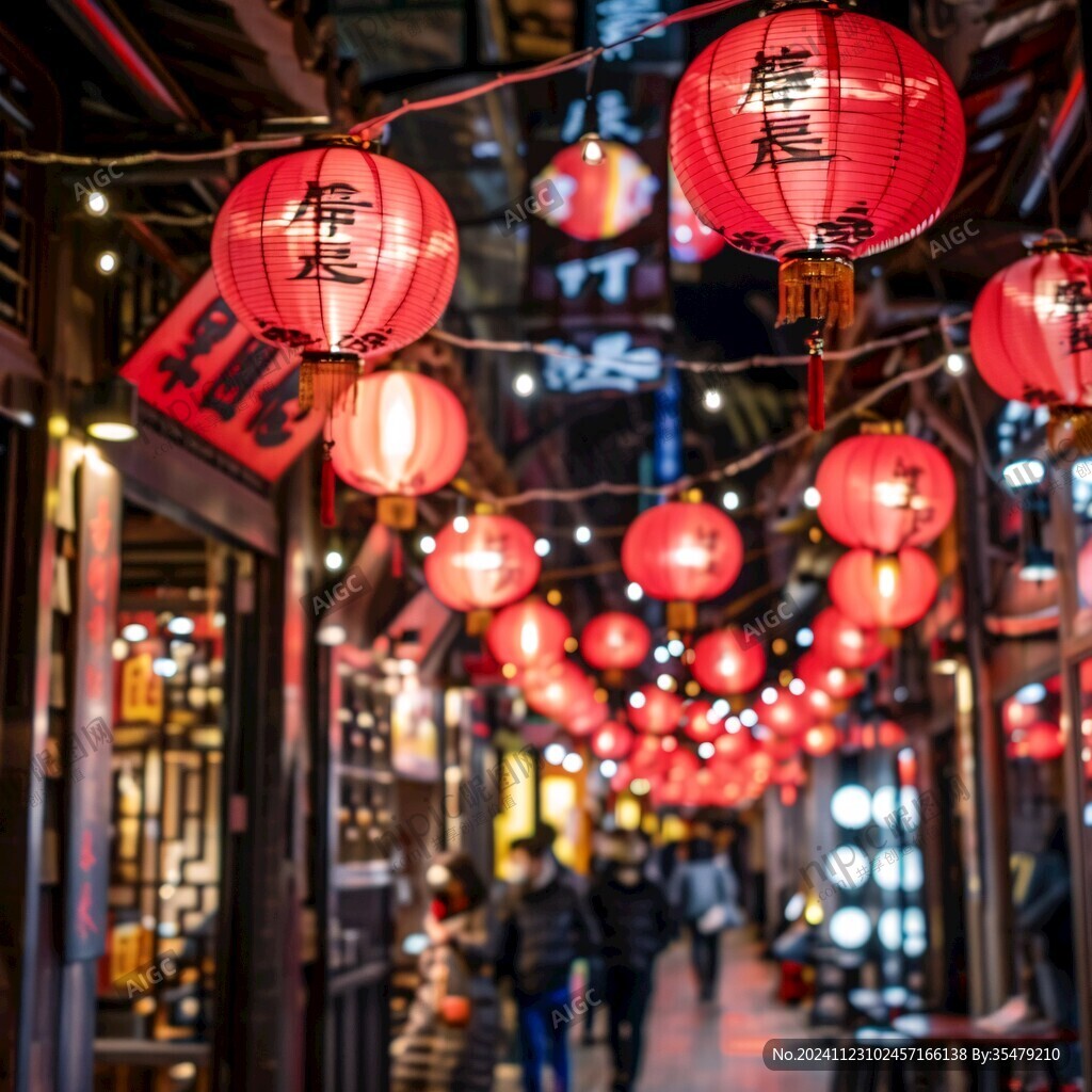 美食街夜景紅燈籠