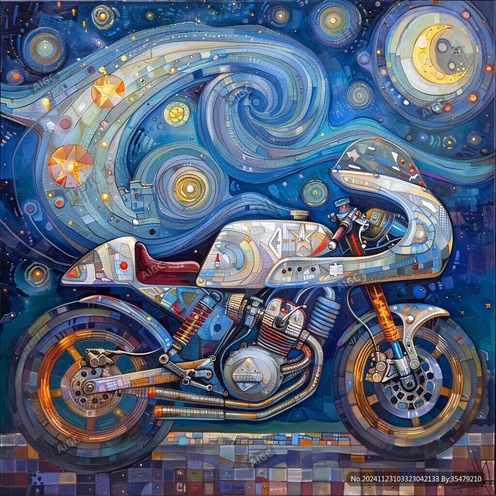 摩托車油畫
