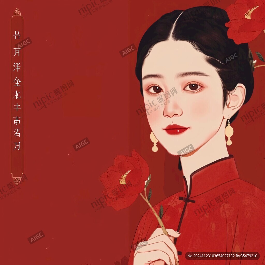 中式新娘插畫