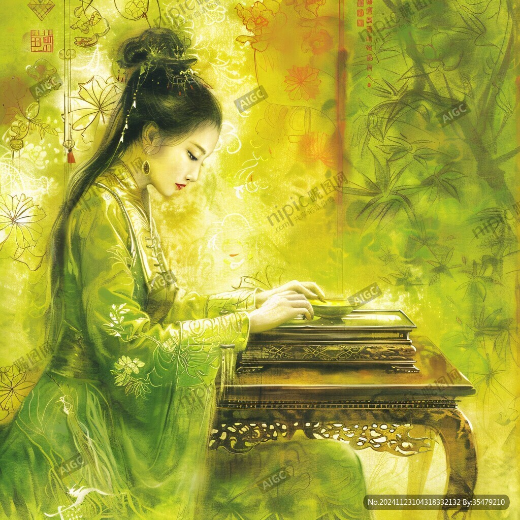 古代小姐彈古箏