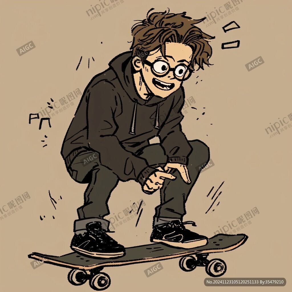 插畫滑板男生