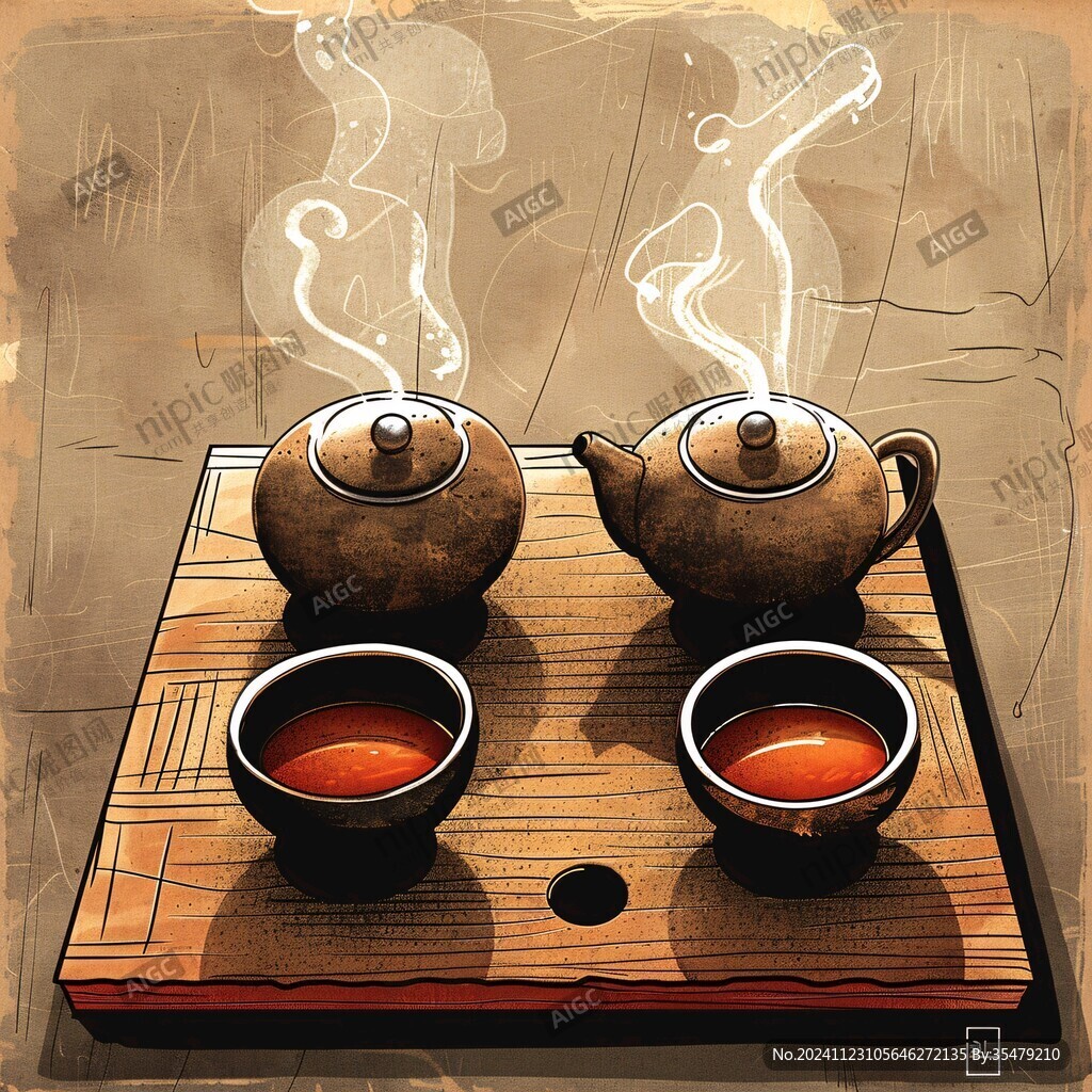 圍爐煮茶插畫