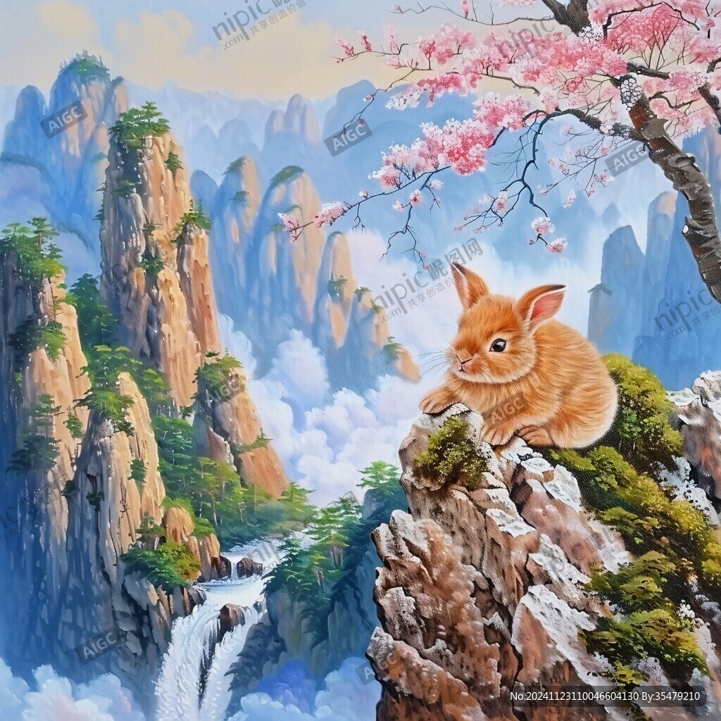 山峰山水畫油畫梅花鹿