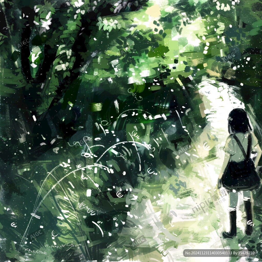 場景插畫植物少女