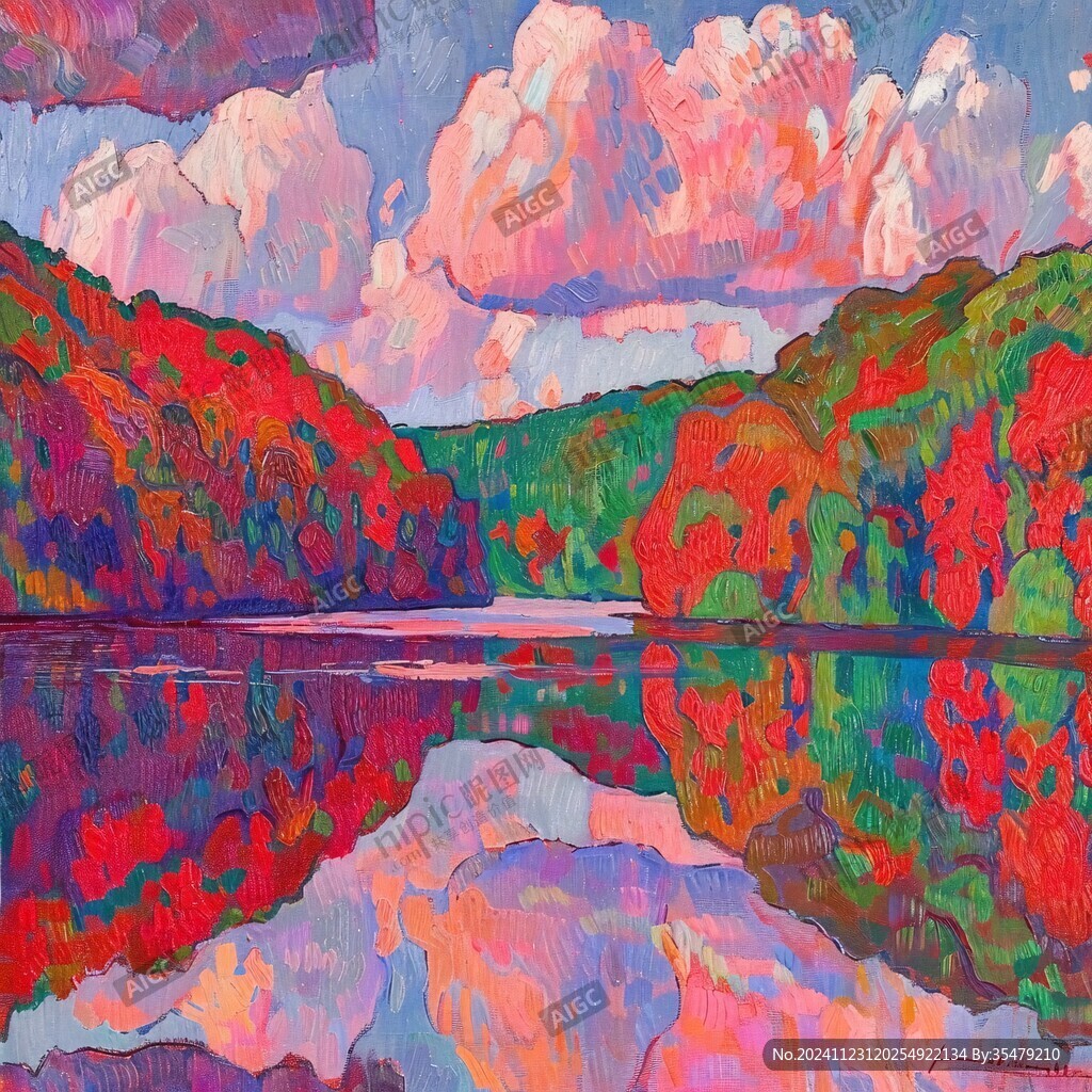 水面倒影油畫
