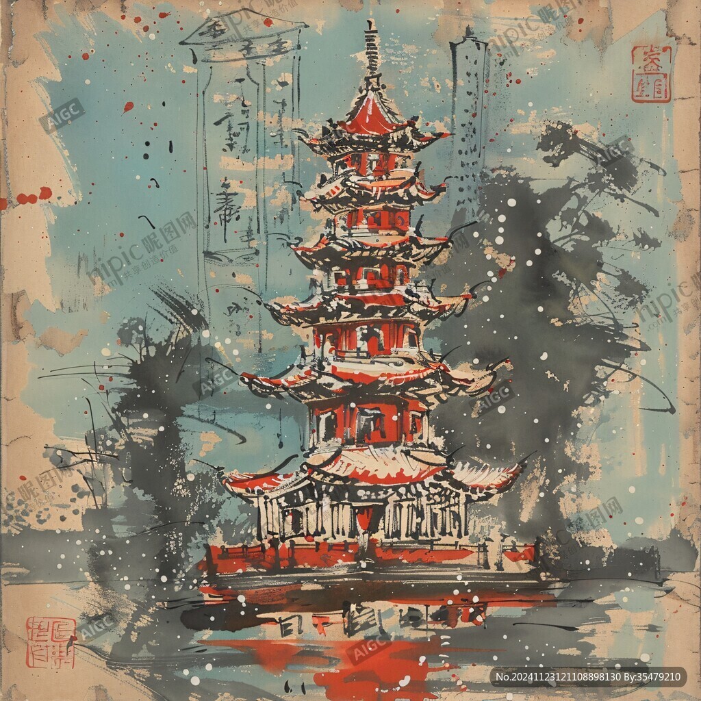 飛英塔插畫