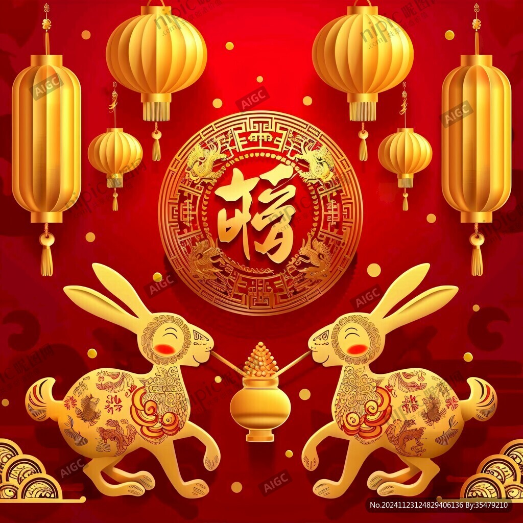 兔年新年素材兔年花窗