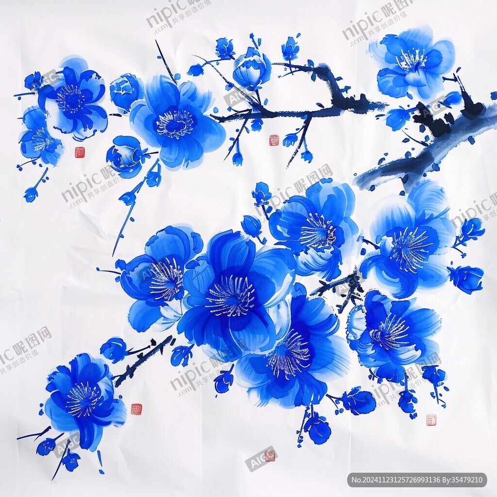 水墨藍色梅花