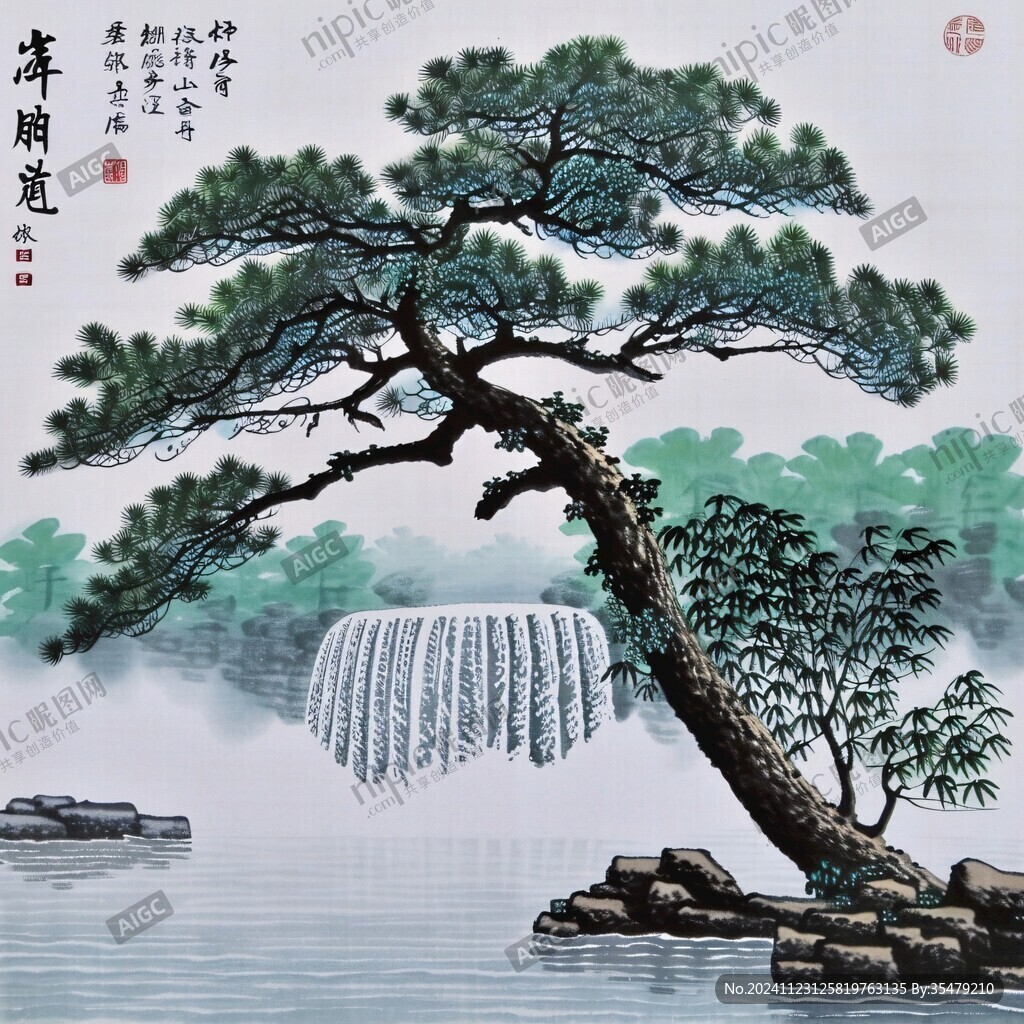 迎客松壁畫掛畫壁紙
