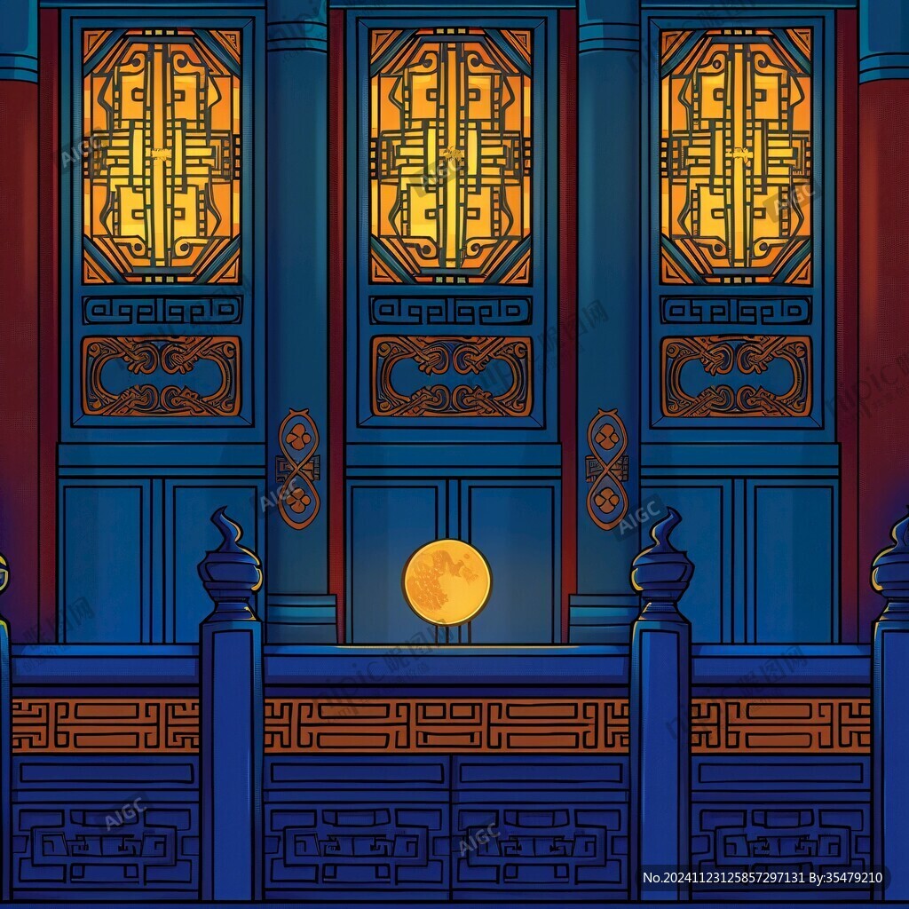 故宮閣樓柵格插畫