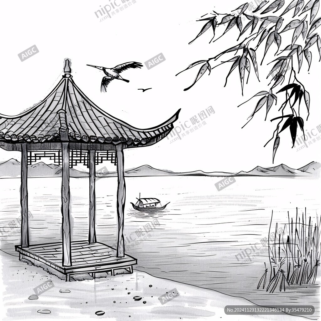 湖心亭插畫