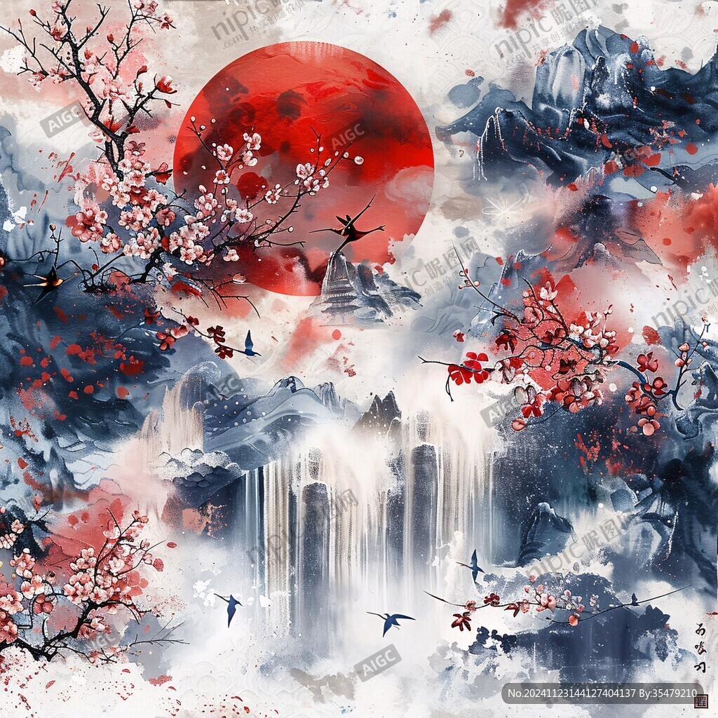 唯美插畫意境山水畫