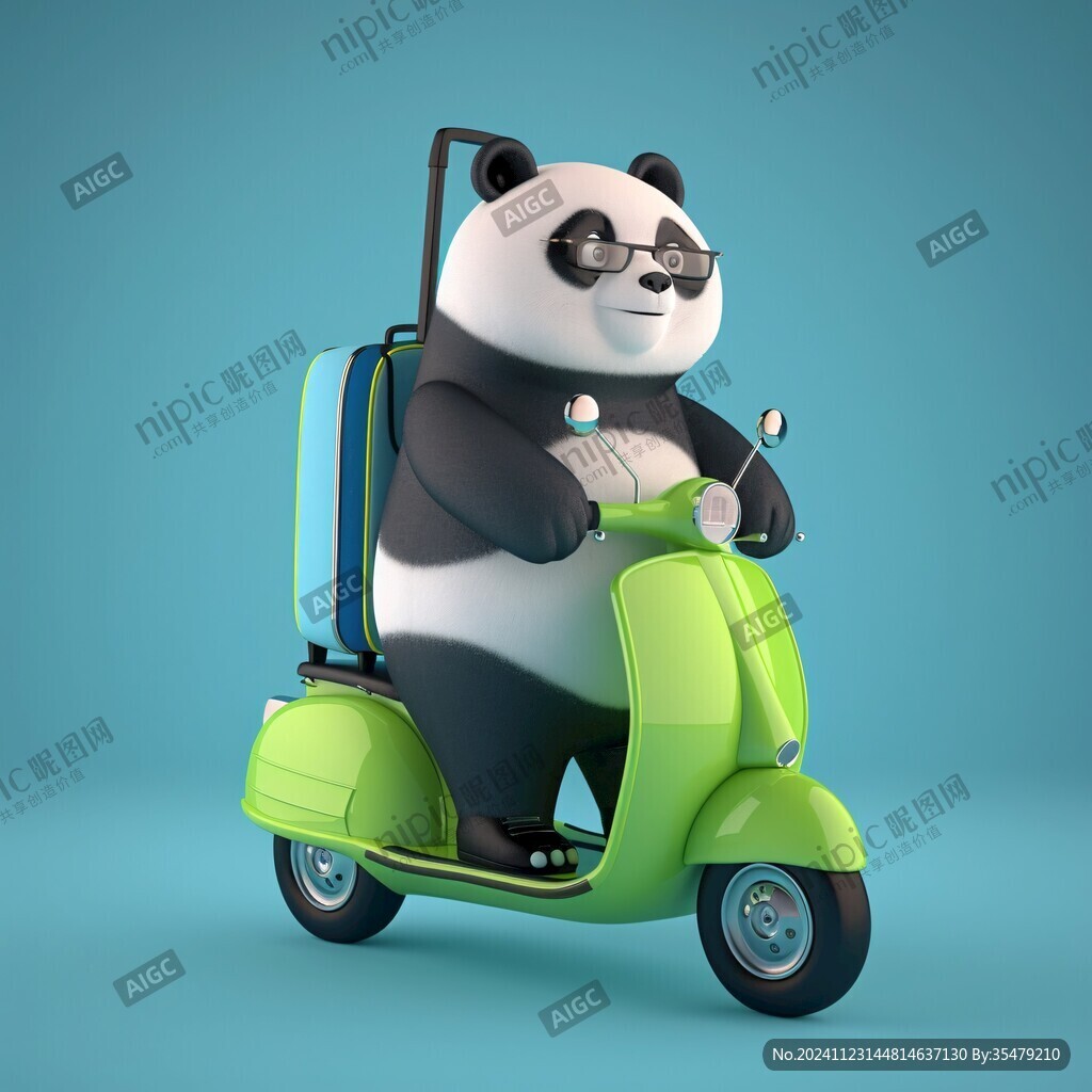 卡通熊貓送外賣形象