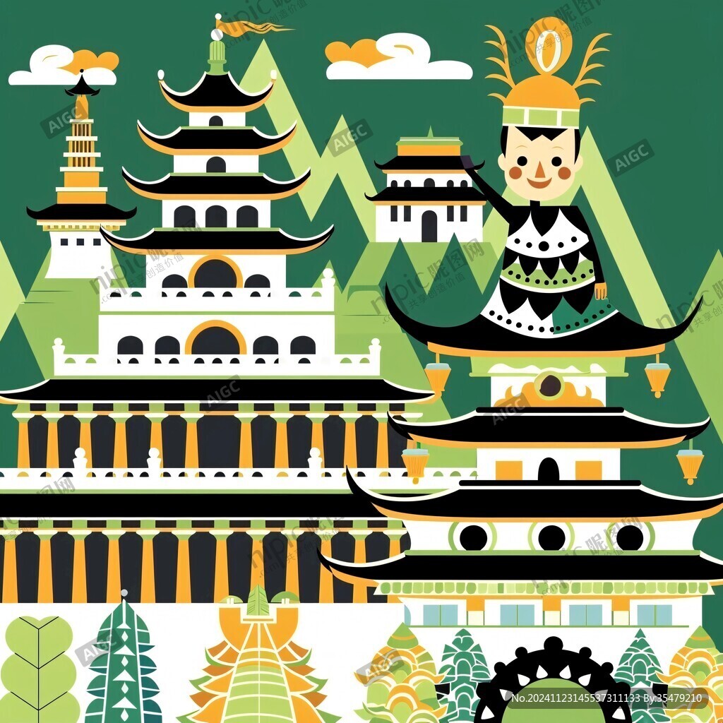 民族自治區(qū)建筑插畫(huà)